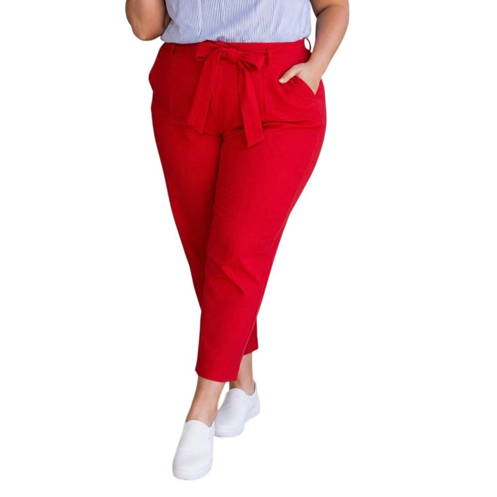 LOFT Plus Marisa Vibrant Red Belted Ankle Pants Size 24 NWT